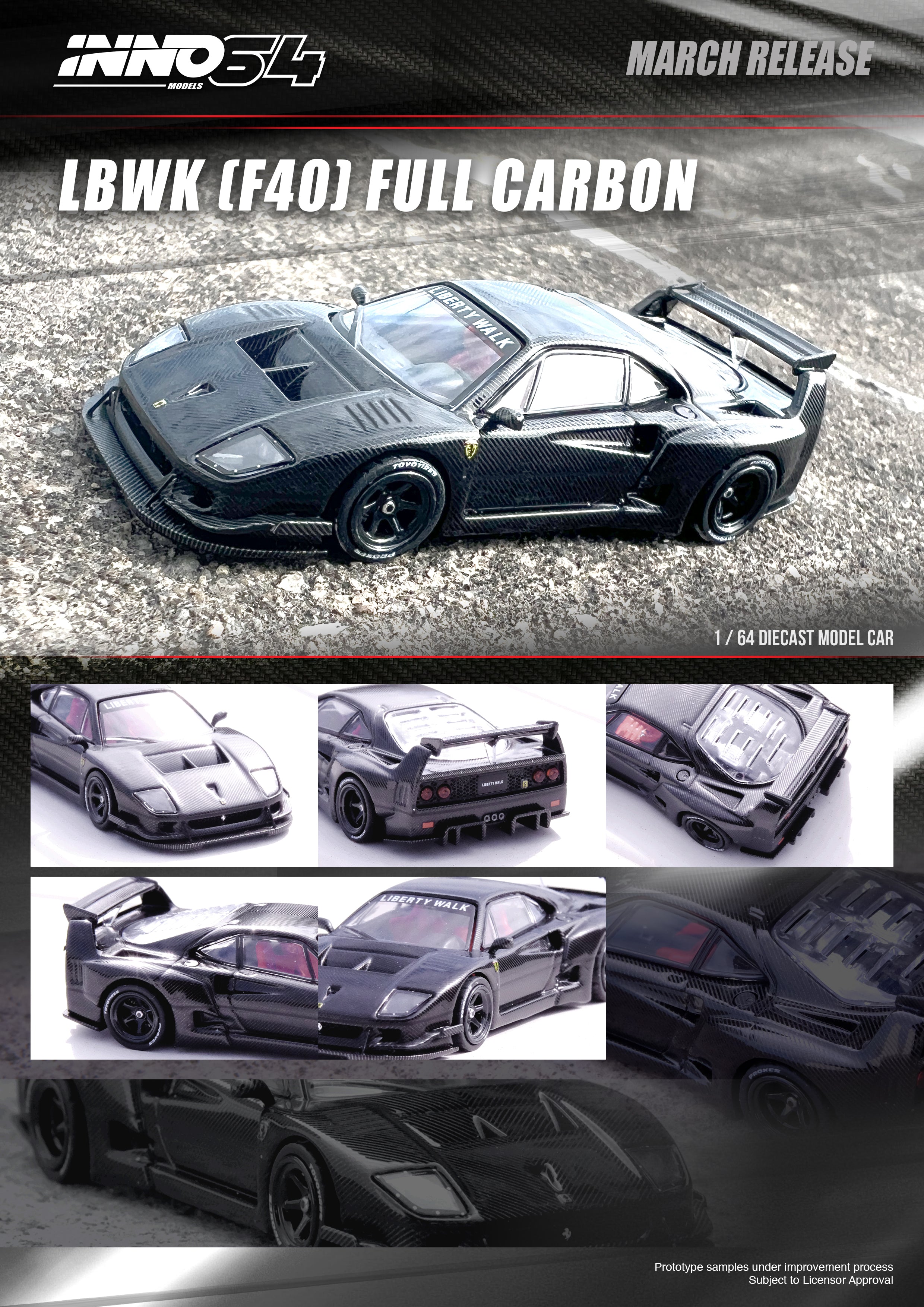 INNO64 1:64 Ferrari F40 Liberty Walk in Full Carbon – Model Cars