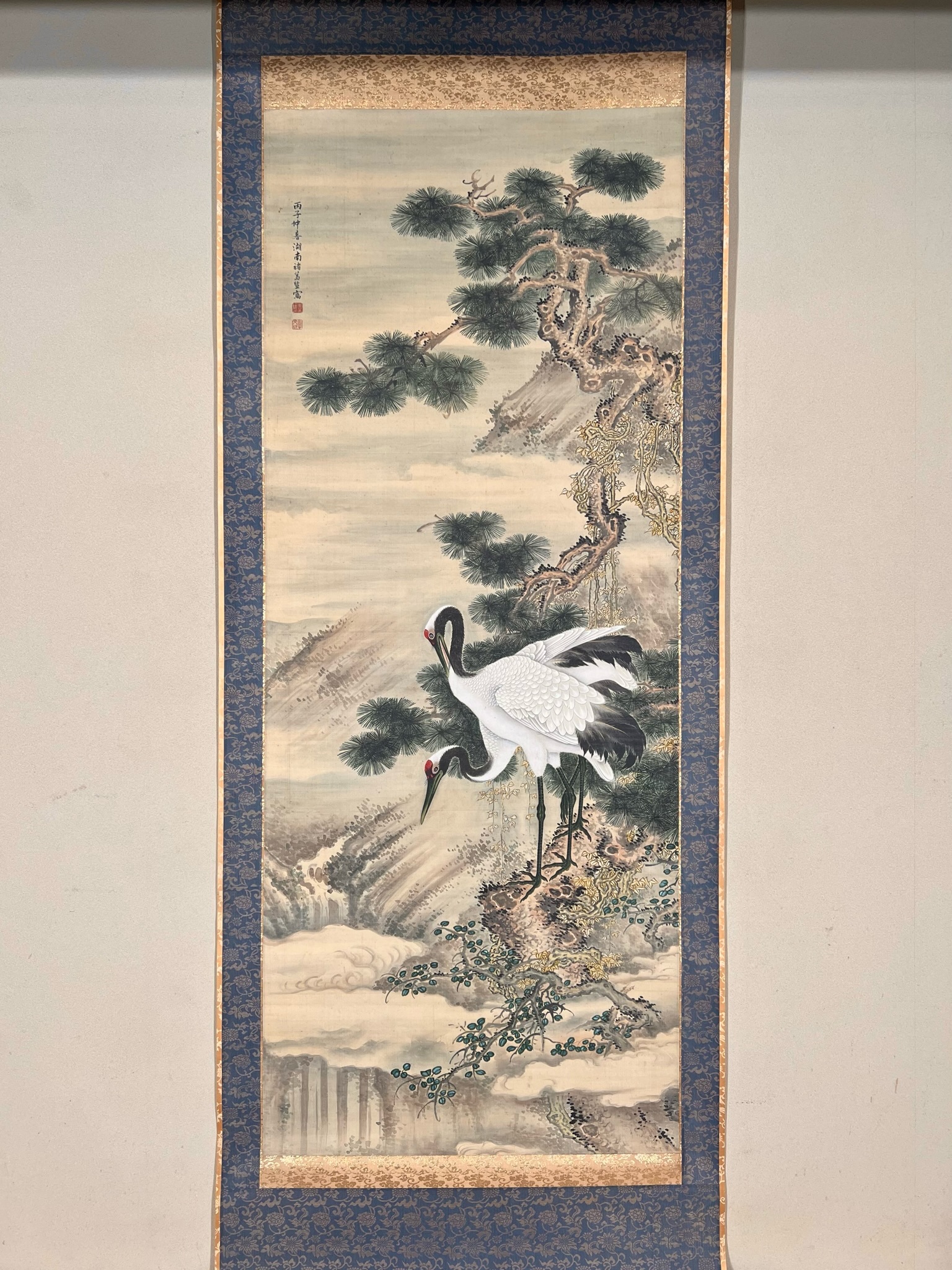 真作/狩野岑信/竹に鶴図/祝掛軸/正月掛軸/掛軸/名家伝来/AK-403 真作