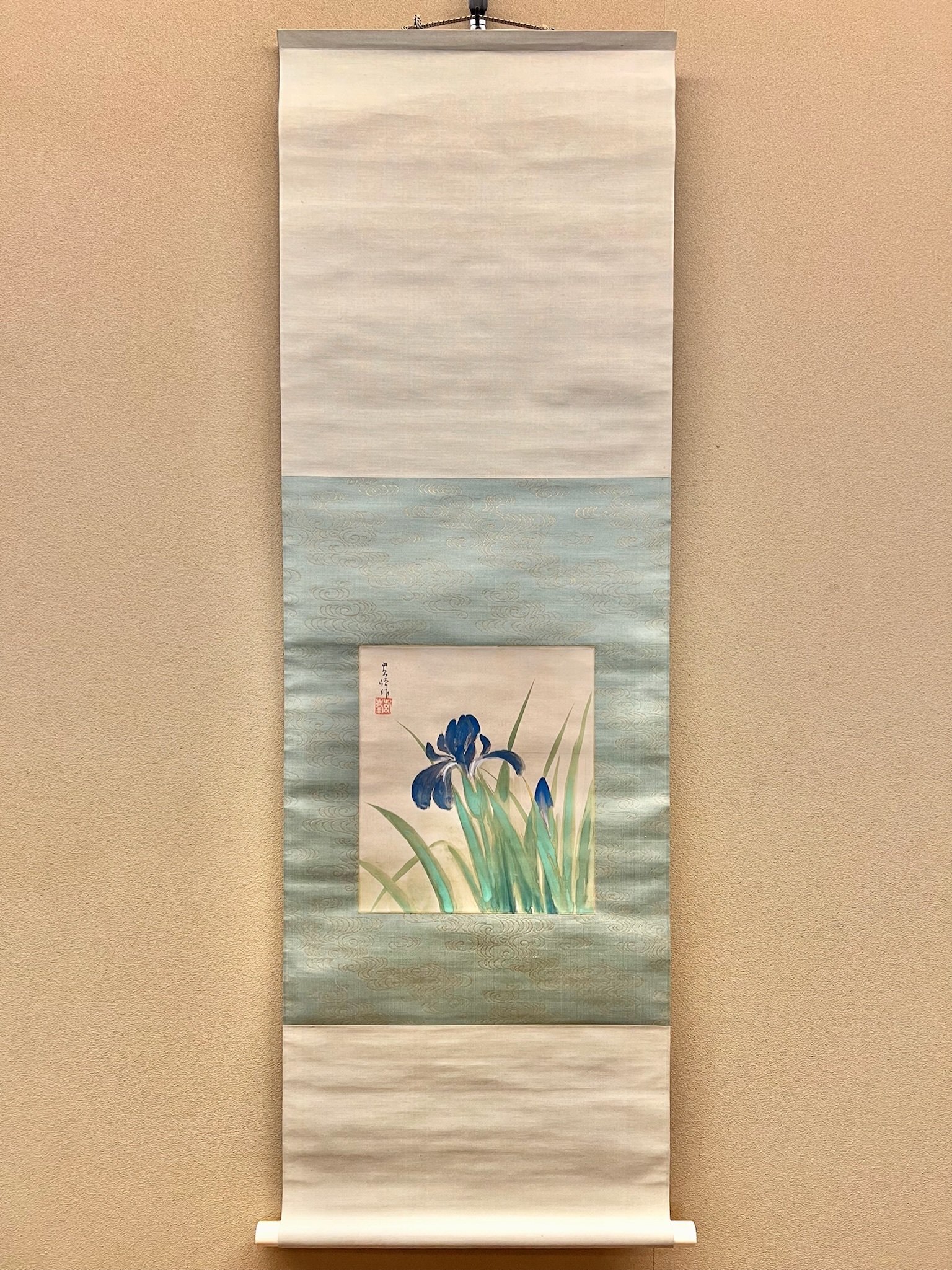 真作/榊原紫峰/版画/柘榴に鳥図/花鳥図/横物/掛軸/名家伝来/