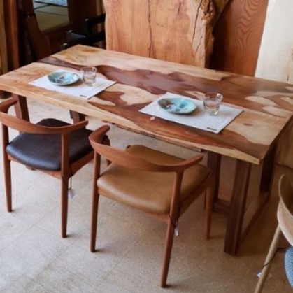 天然木 東京 新宿 東五軒町店展示 欅（けやき・ケヤキ）材 一枚板