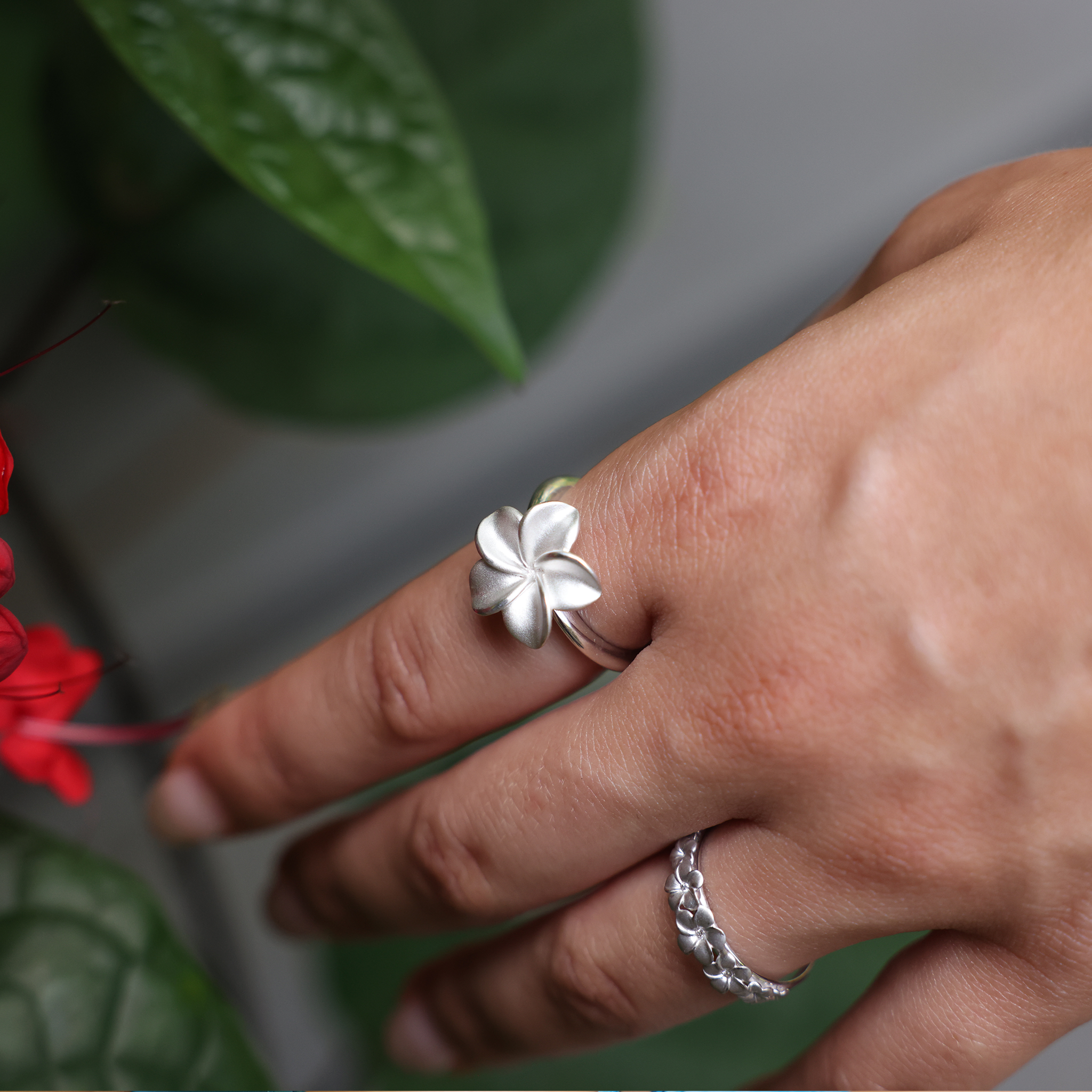 Plumeria Ring in Sterling Silver - 15mm