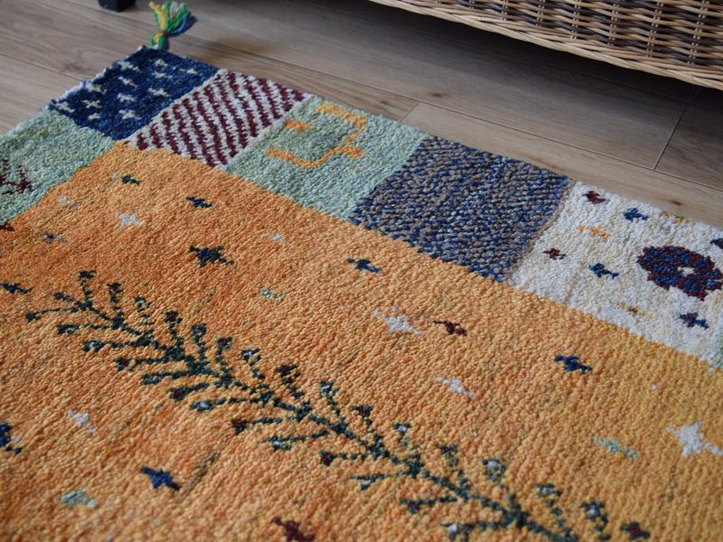 年末キャンペーン】ペルシャ ギャッベ 玄関 90×63 藍色 ザクロの木