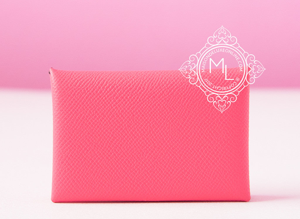 Hermes Rose Azalee Pink Epsom Calvi Card Case Holder Wallet Clutch