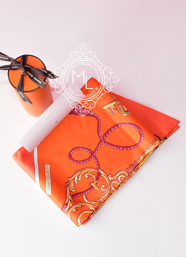 Hermes Rouge Les Clés Silk Maxi Twilly Shawl Scarf Wrap – MAISON