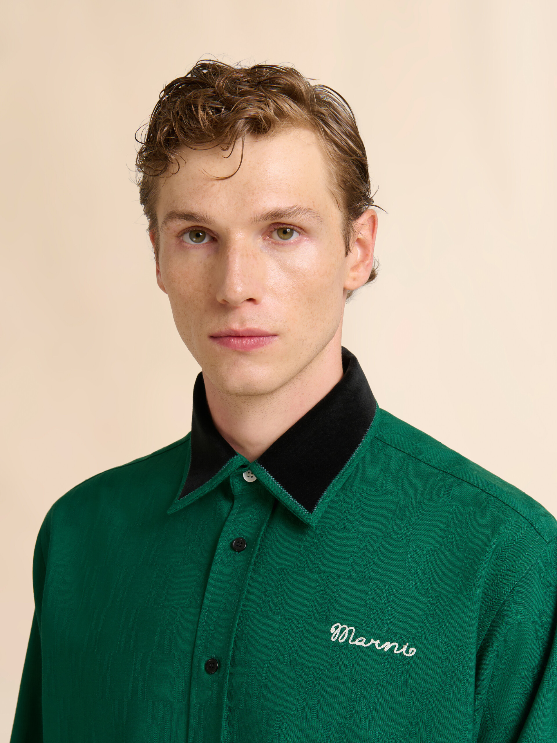 Green jacquard wool shirt with geometric motif | Marni