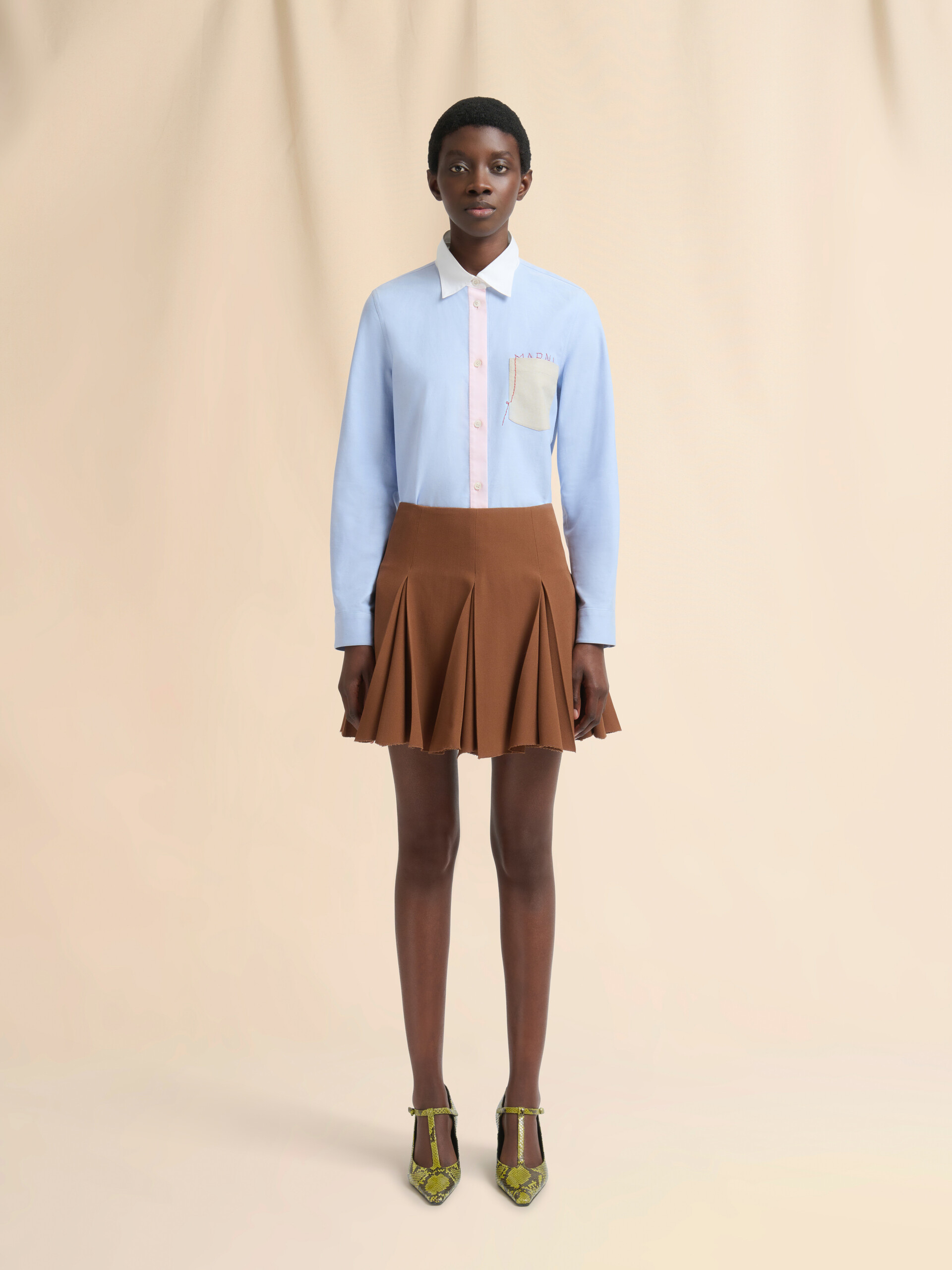 Brown wool pleated mini skirt | Marni