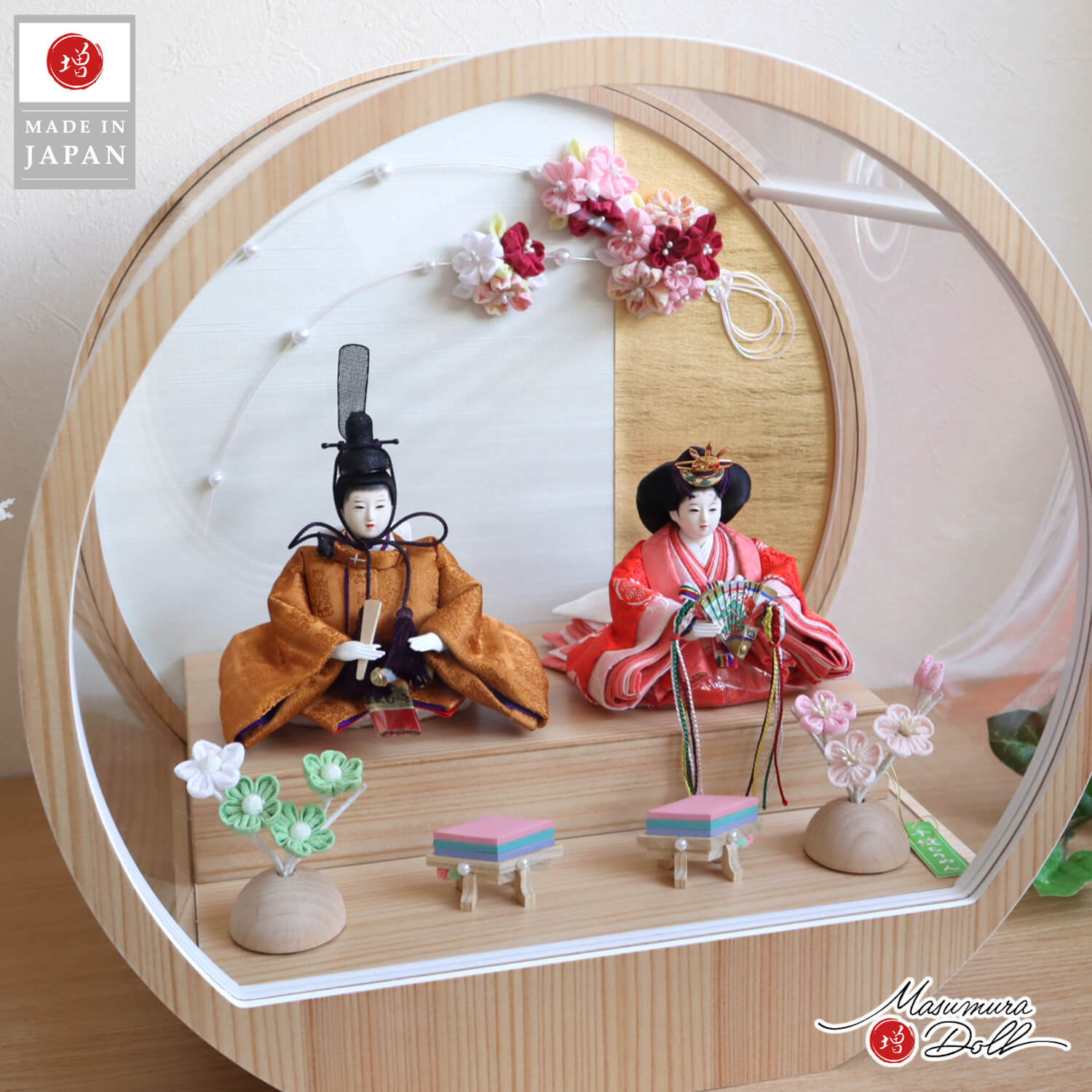 華峰作 柳 正絹西陣織 黄櫨染 有職 月-tsuki- 日本製円形ナチュラル杉