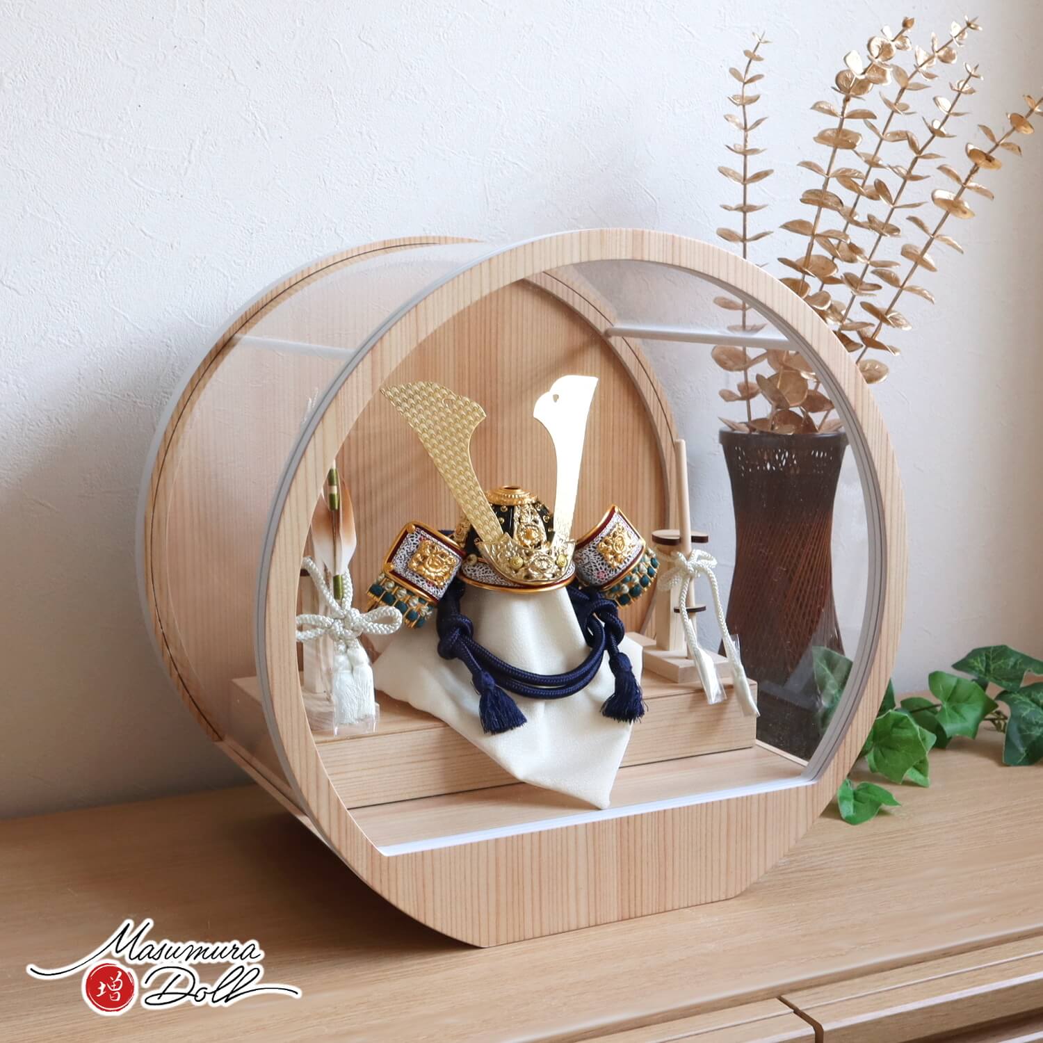 五月人形 ケース飾り 兜 最新選べる兜2種類 伝統工芸士 誠山作 7号 (赤