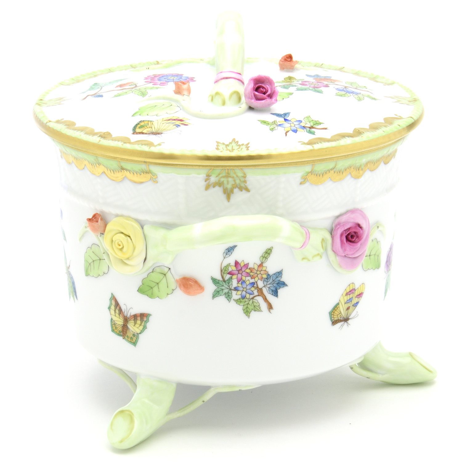 ヘレンド(Herend) ビスケットボックス(高さ:16.5cm)枝を模った持ち手