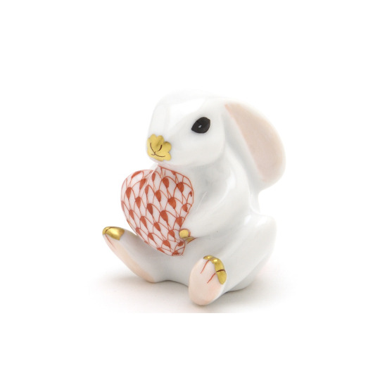 ヘレンド(Herend) うさぎ置物 ハート(赤色の鱗模様)を抱く兎(05575/VH