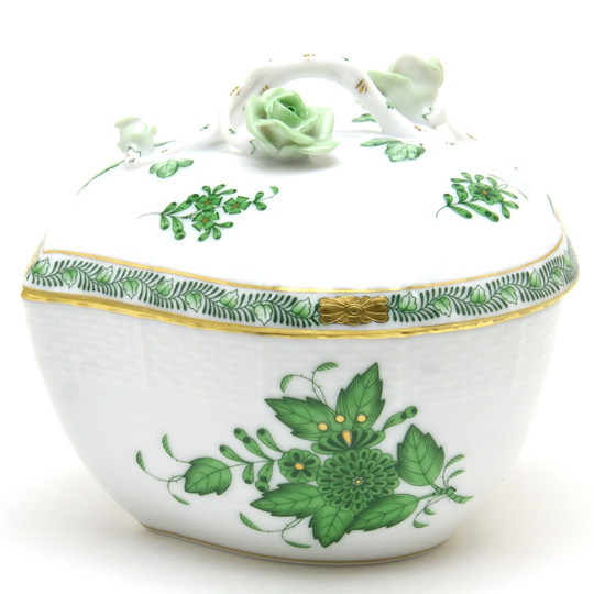 ヘレンド(Herend) ハート形小物入れ(L)(高さ:11.5cm)薔薇と枝飾り ア