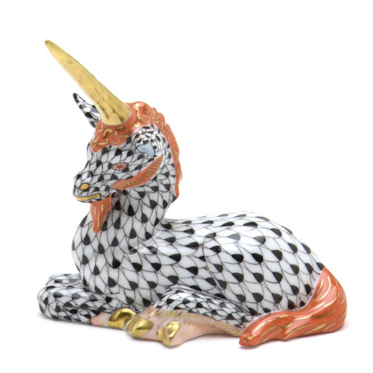 ヘレンド(Herend) ユニコーン(高さ:8cm) 一角獣(15359/VHN)黒色の鱗