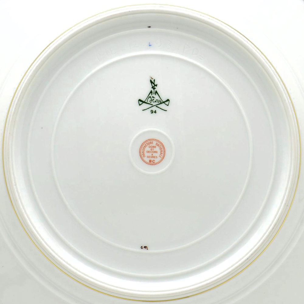 セーブル(Sevres) 絵皿 サービス ユニ サラダ図(24K金彩ブルー縁飾りNo