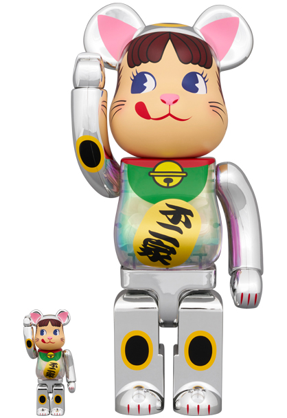 MEDICOM TOY - BE@RBRICK 招き猫 ペコちゃん 銀メッキ 蓄光ミルキー