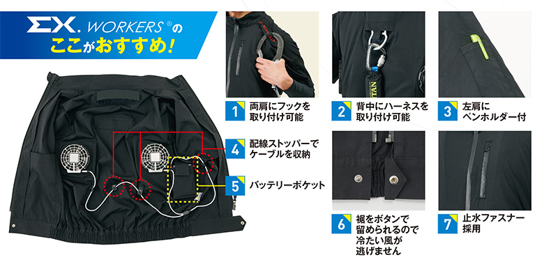 クロスファンEX用ウェア Ex.WORKERS 半袖ブルゾン S ブラック 空調