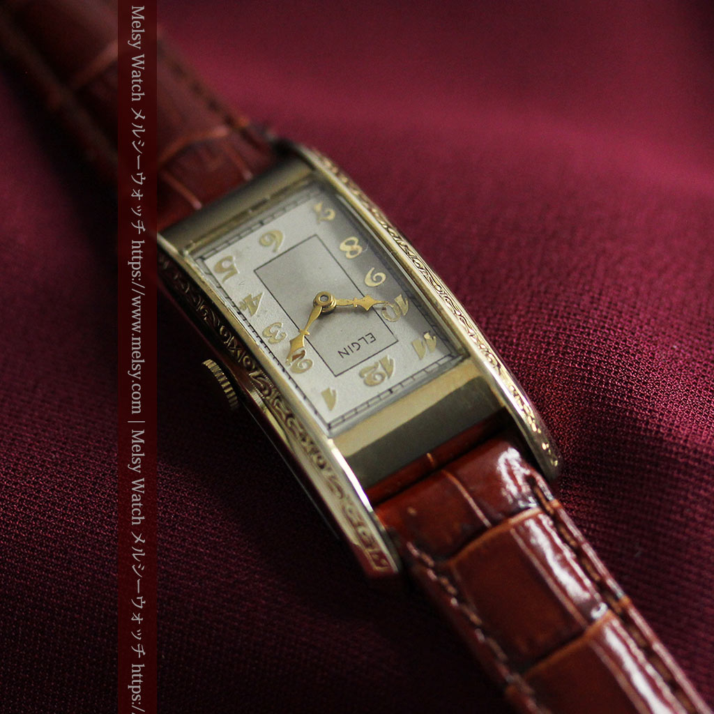 存在感ある縦長の曲線 エルジンのアンティーク腕時計 【1936年頃】