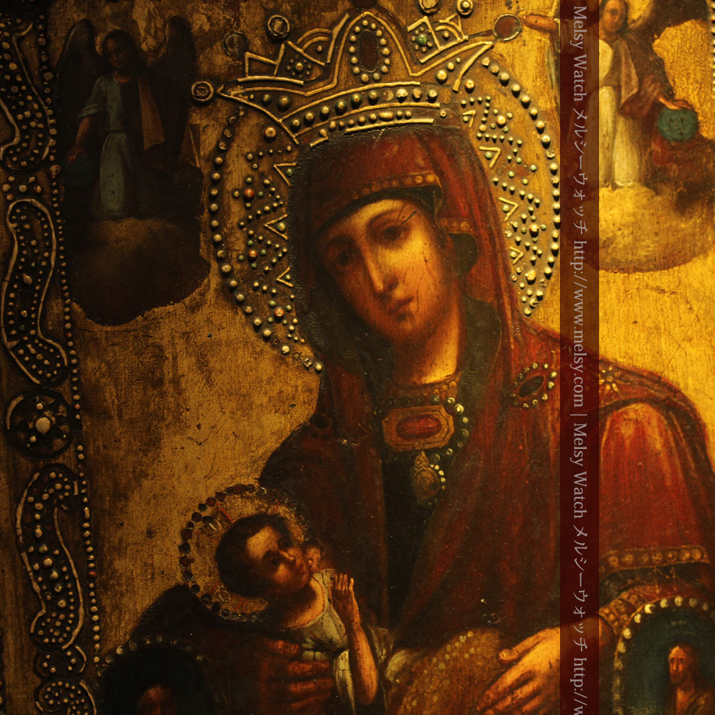 生神女マリヤ・聖母子像を描いた木板イコン/聖画像・テンペラ 【1858