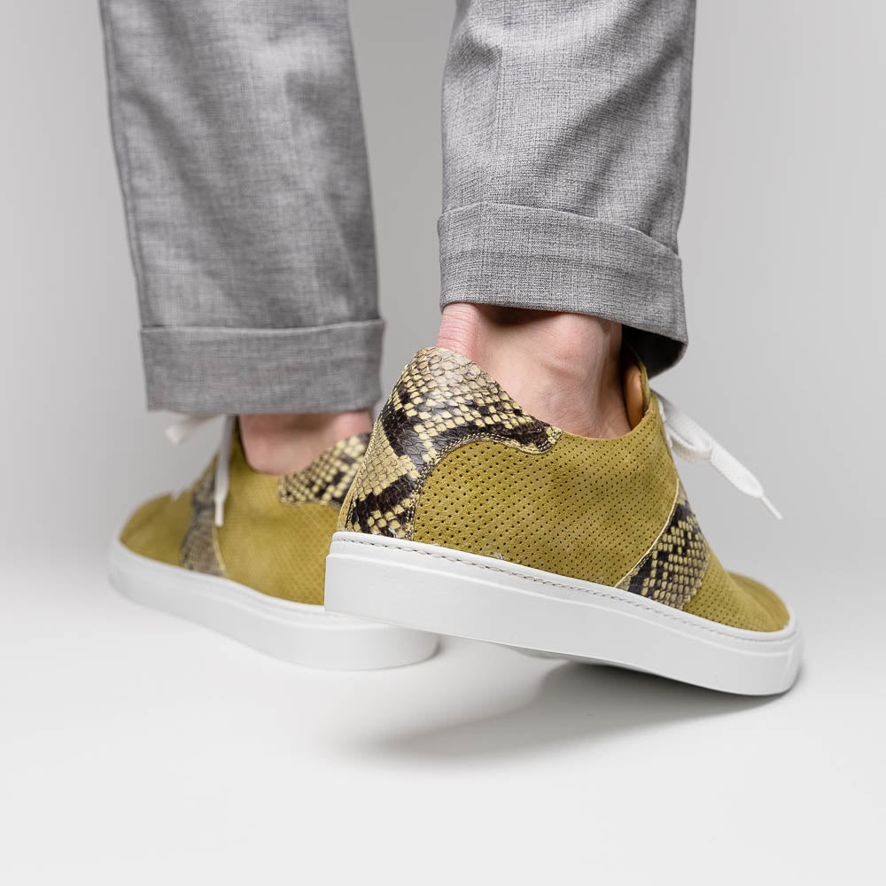 Zelli Olympias Python & Suede Goatskin Sneakers Chartreuse