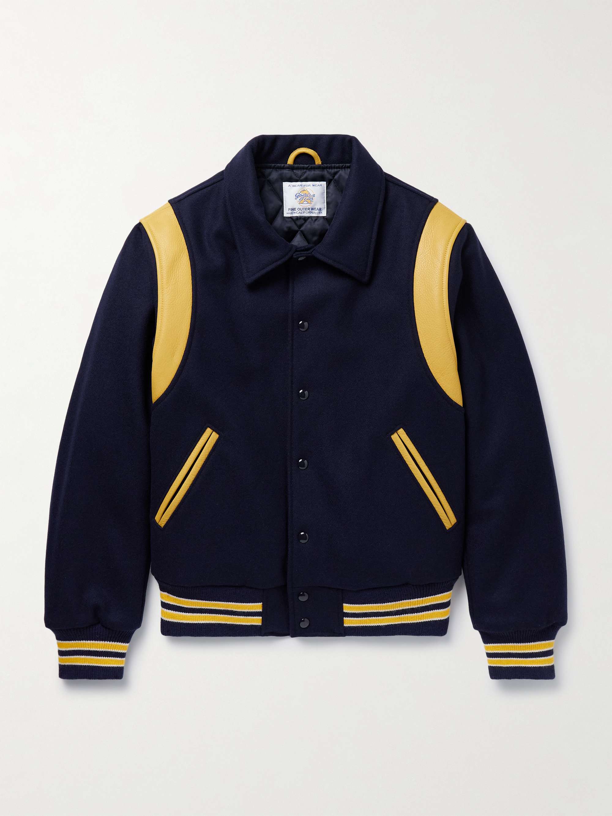 GOLDEN BEAR Striped Leather-Trimmed Padded Wool-Blend Felt Varsity