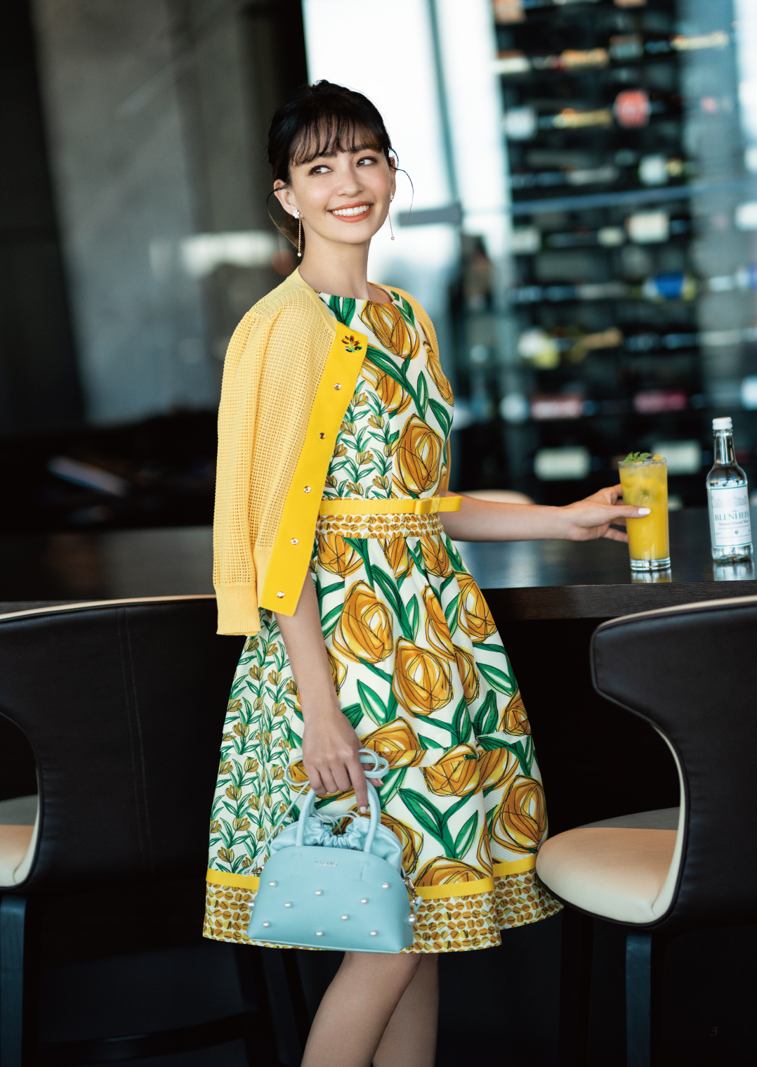 エムズグレイシー42美品リボン柄前ジップアップワンピース M'S GRACY