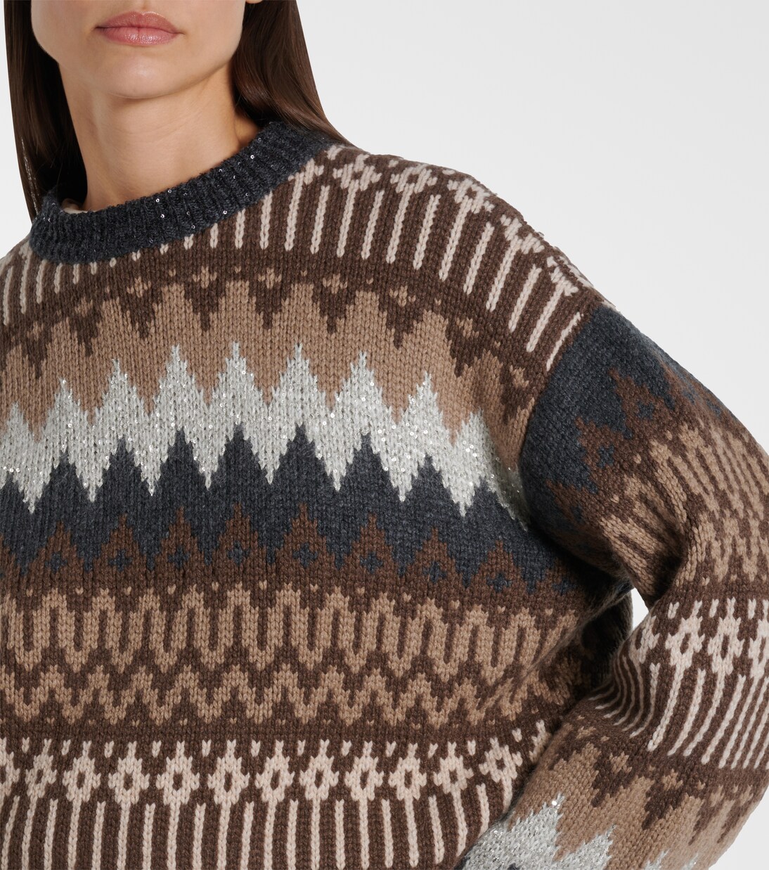Cashmere jacquard sweater in brown - Brunello Cucinelli | Mytheresa