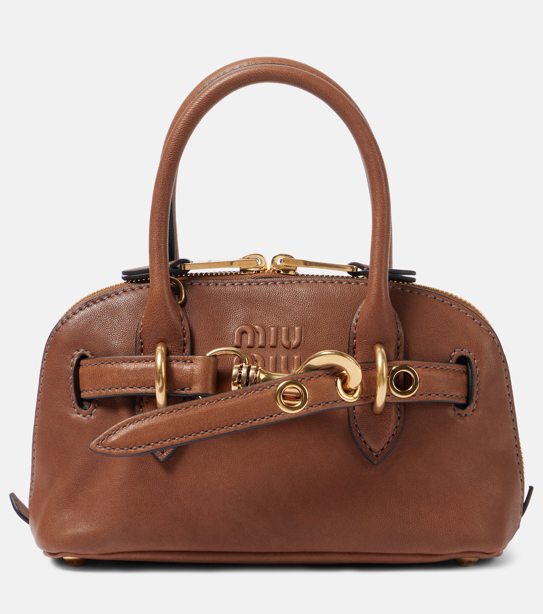 Aventure Mini leather tote bag in brown - Miu Miu | Mytheresa