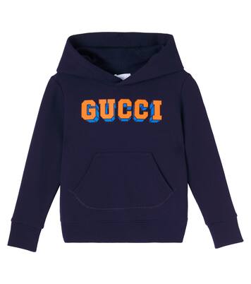 Logo cotton hoodie in blue - Gucci Kids | Mytheresa