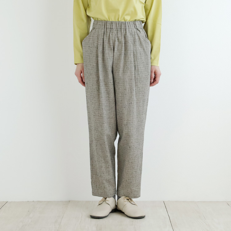 nofl】コットンリネンテーパードパンツ（刷毛目風チェック） 644210110
