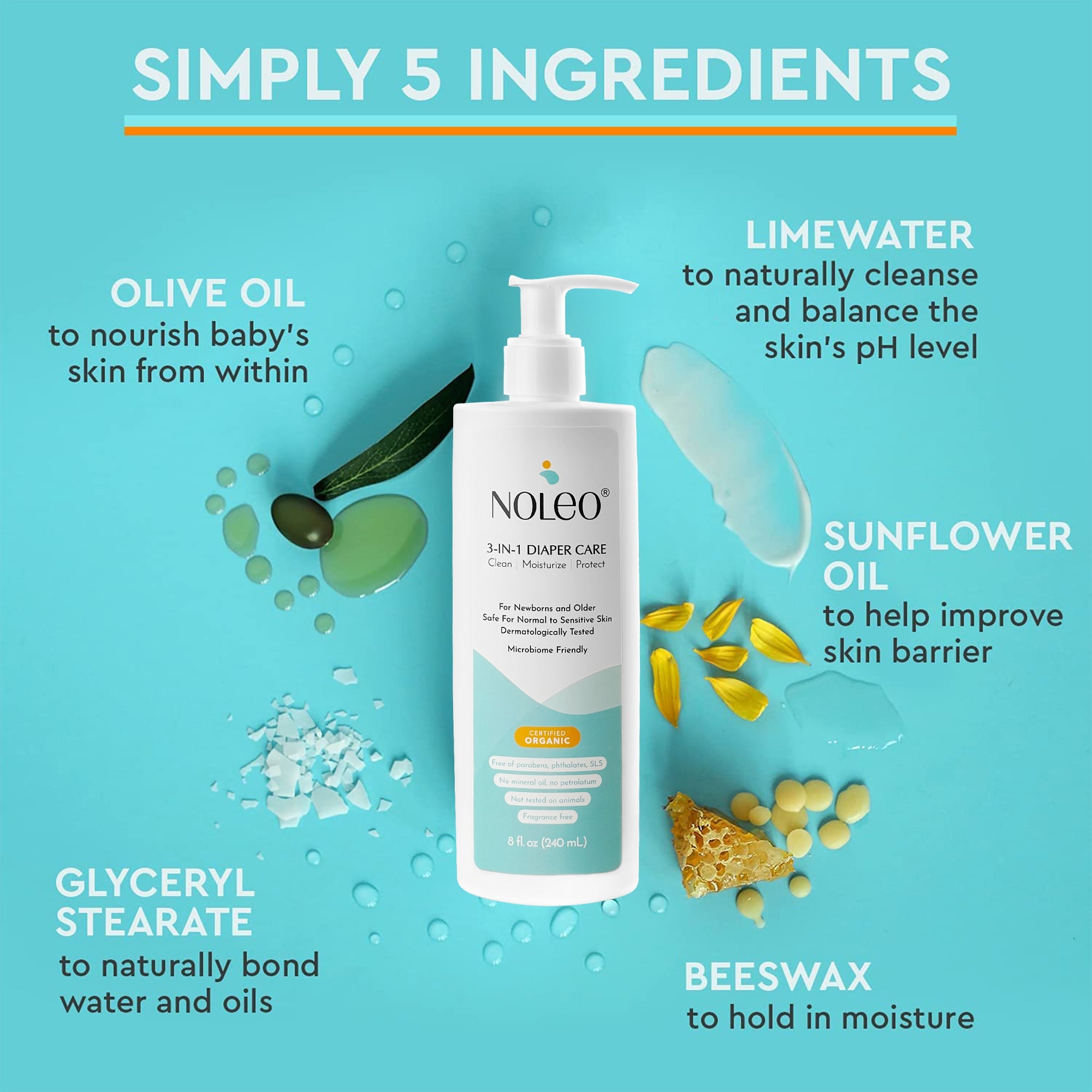 NOLEO 3-IN-1 Organic Diaper Rash Cream - EWG Verified