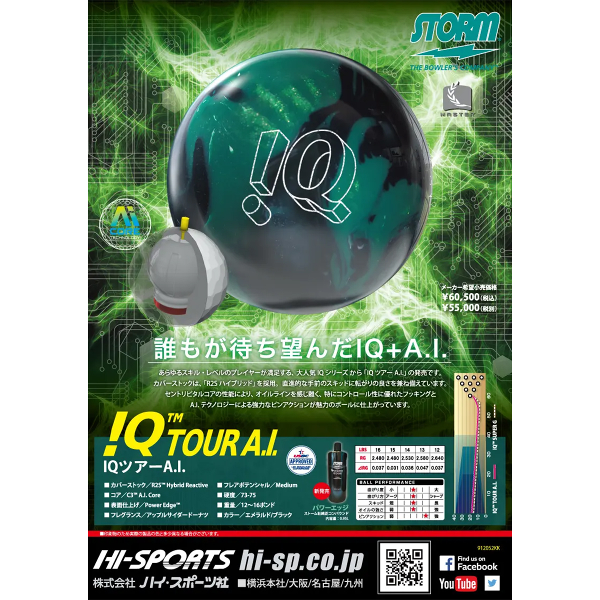 ボウリングボール IQツアーダークグリーン ストーム 15ポンド 送料込み