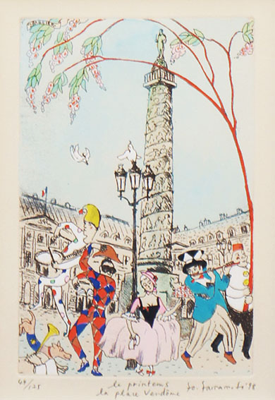 Yoko Yamamoto / 山本容子版画額「ヴァンドーム広場の春」 | Natsume Books