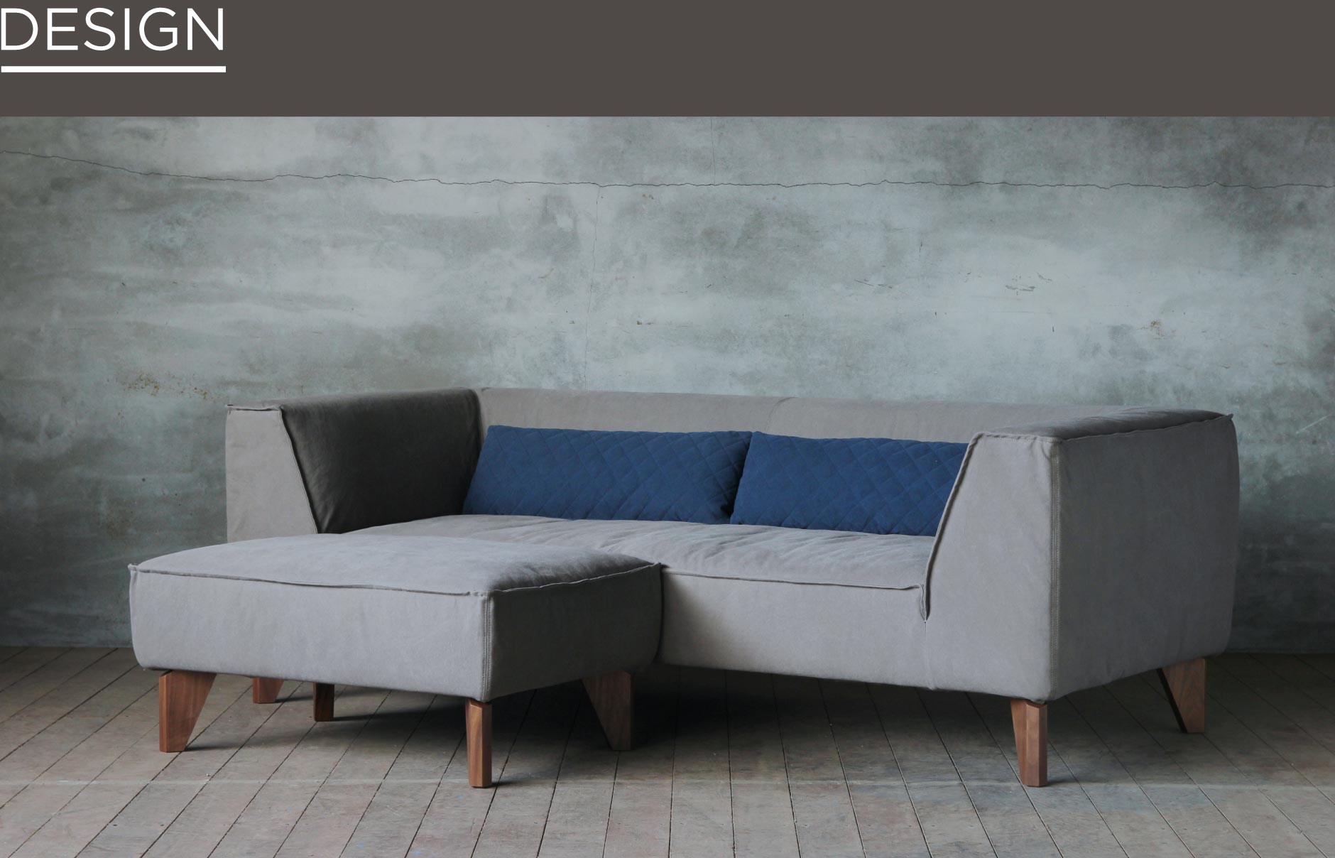 SOLID （ミヤモト家具） ウォルナットカウチソファ＋オットマン