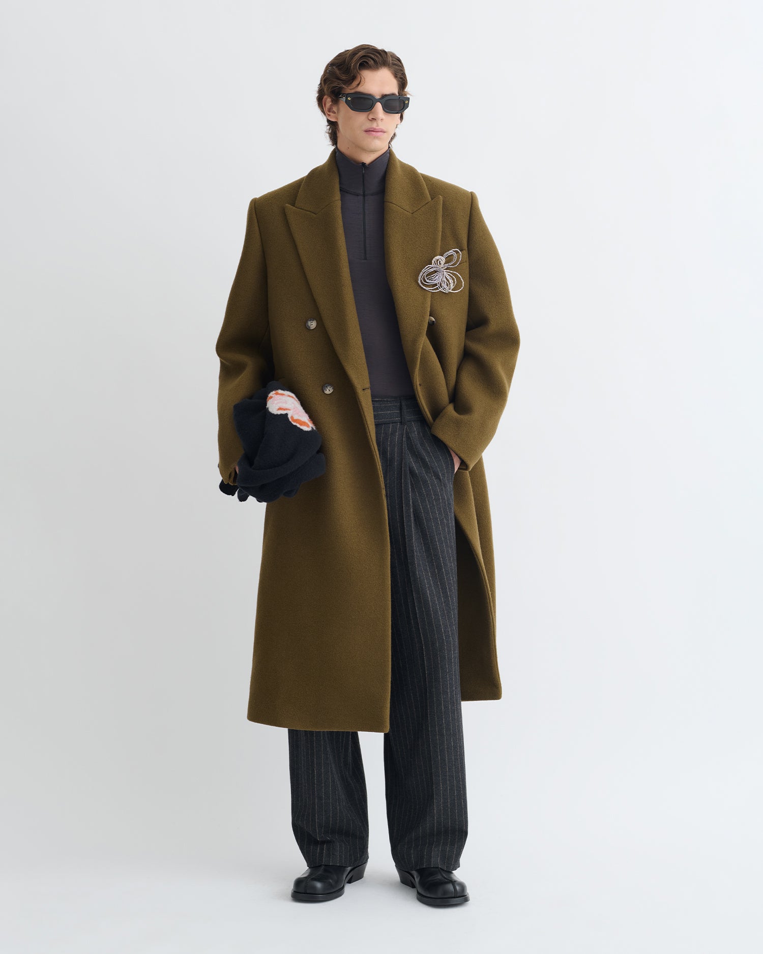Zenin - Double-Breasted Felted Wool Coat - Wood – Nanushka