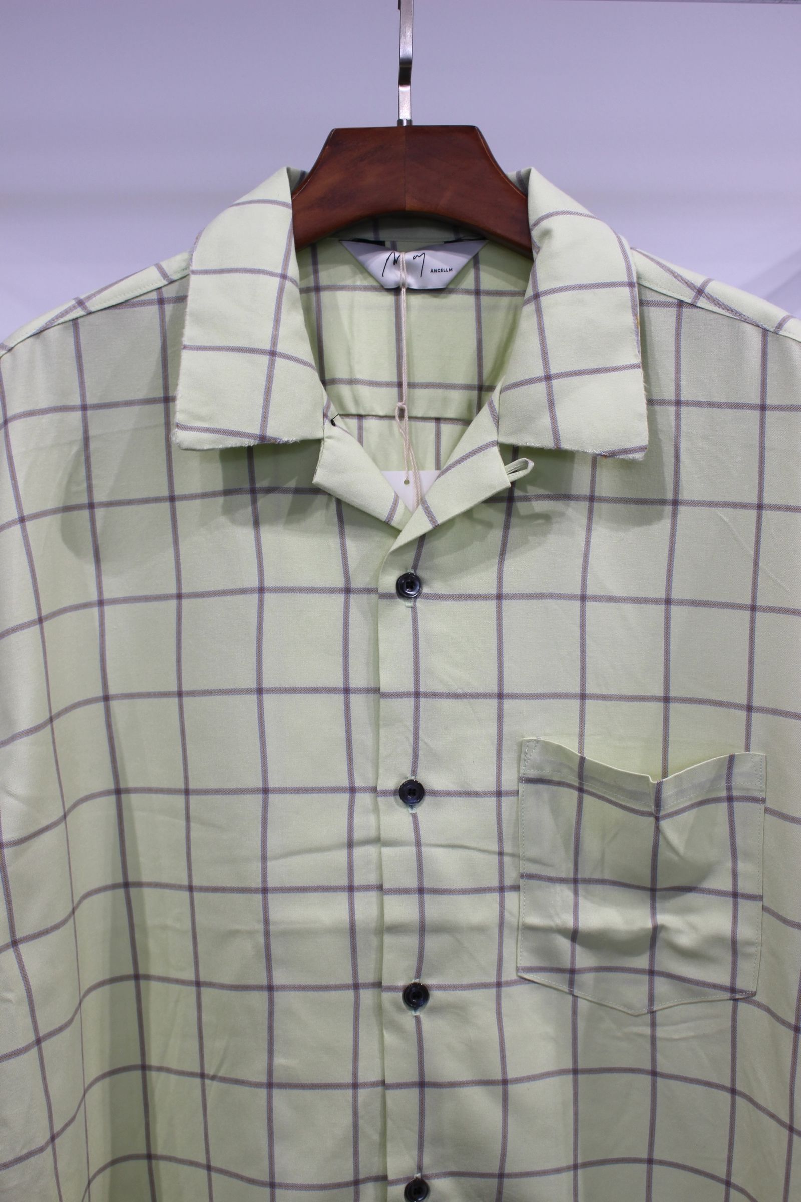 ANCELLM - [ラスト1点] RAYON CHECK OPEN COLLAR SS SHIRT | MINT