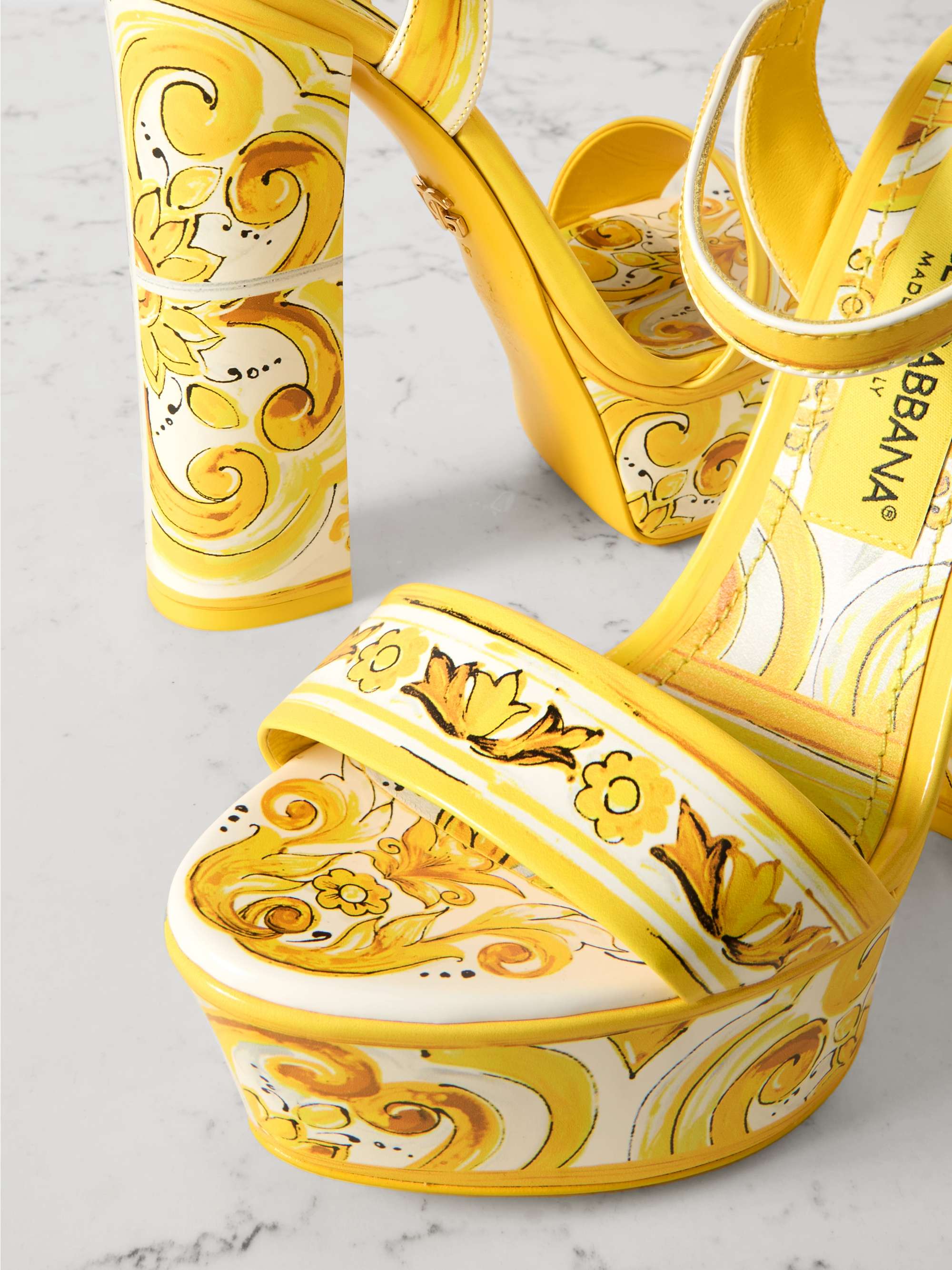 DOLCE&GABBANA Keira printed leather platform sandals | NET-A-PORTER