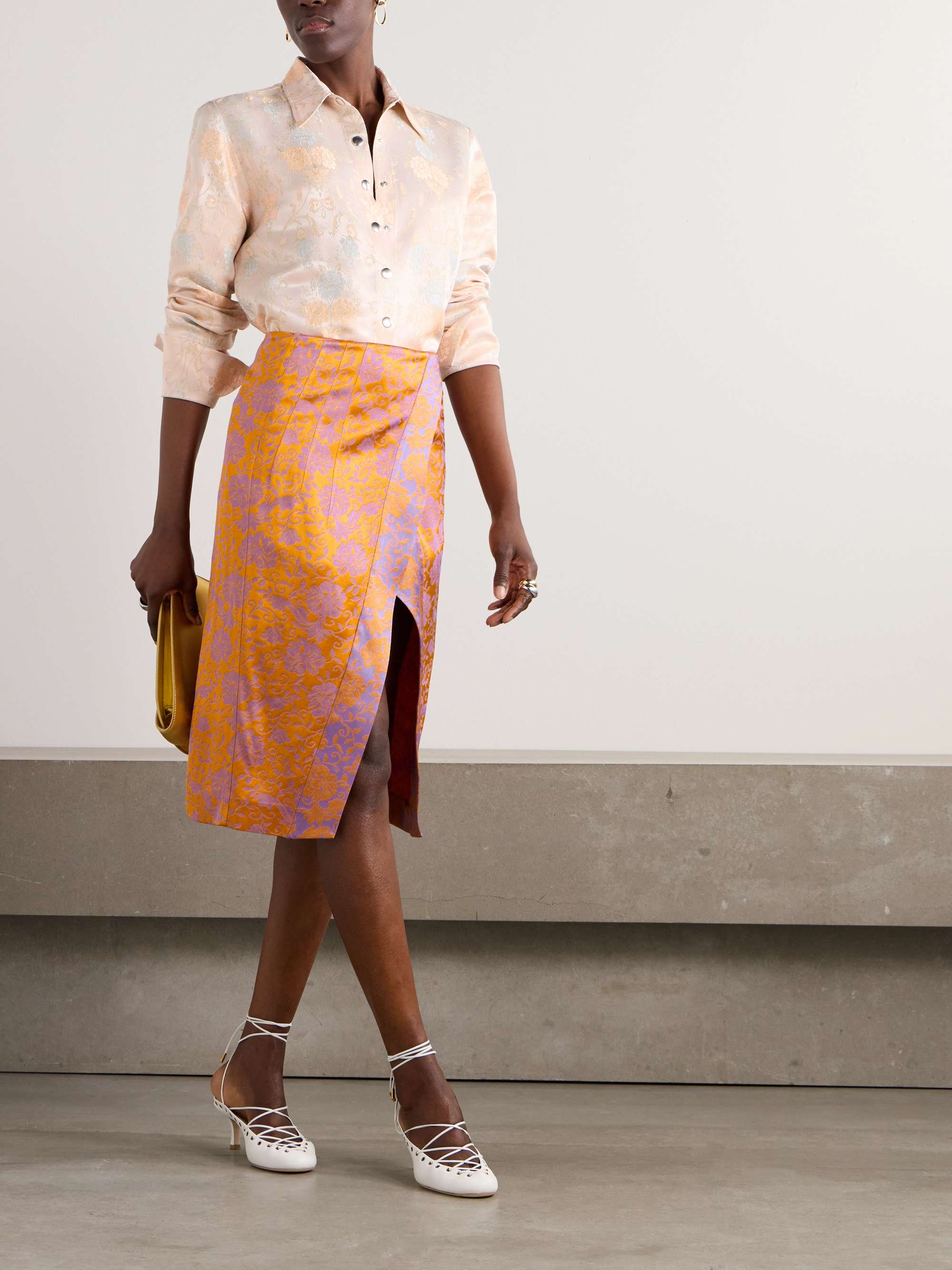 DRIES VAN NOTEN Wrap-effect satin-jacquard midi skirt | NET-A-PORTER