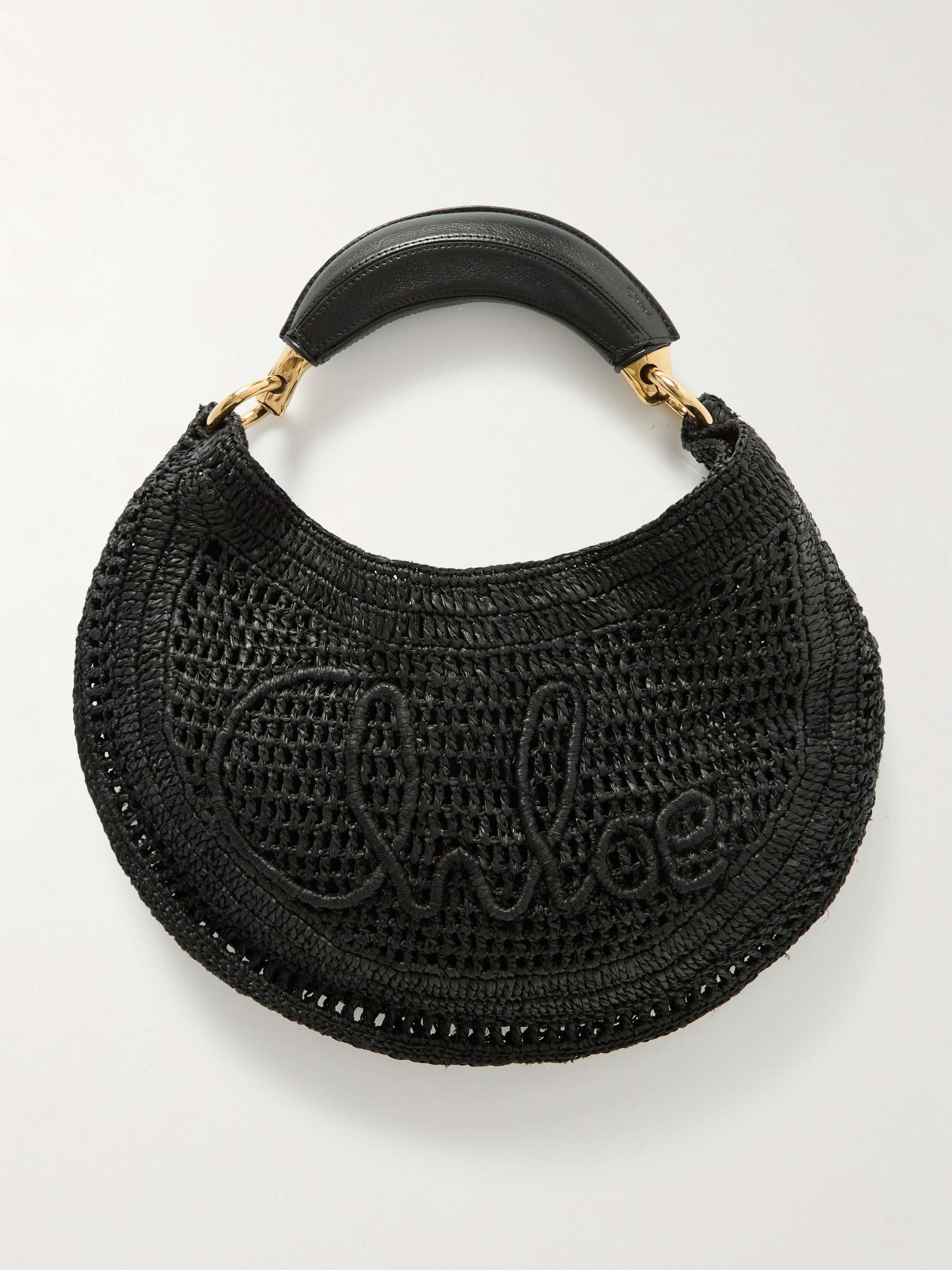 CHLOÉ Summer Banana leather-trimmed embroidered faux raffia tote