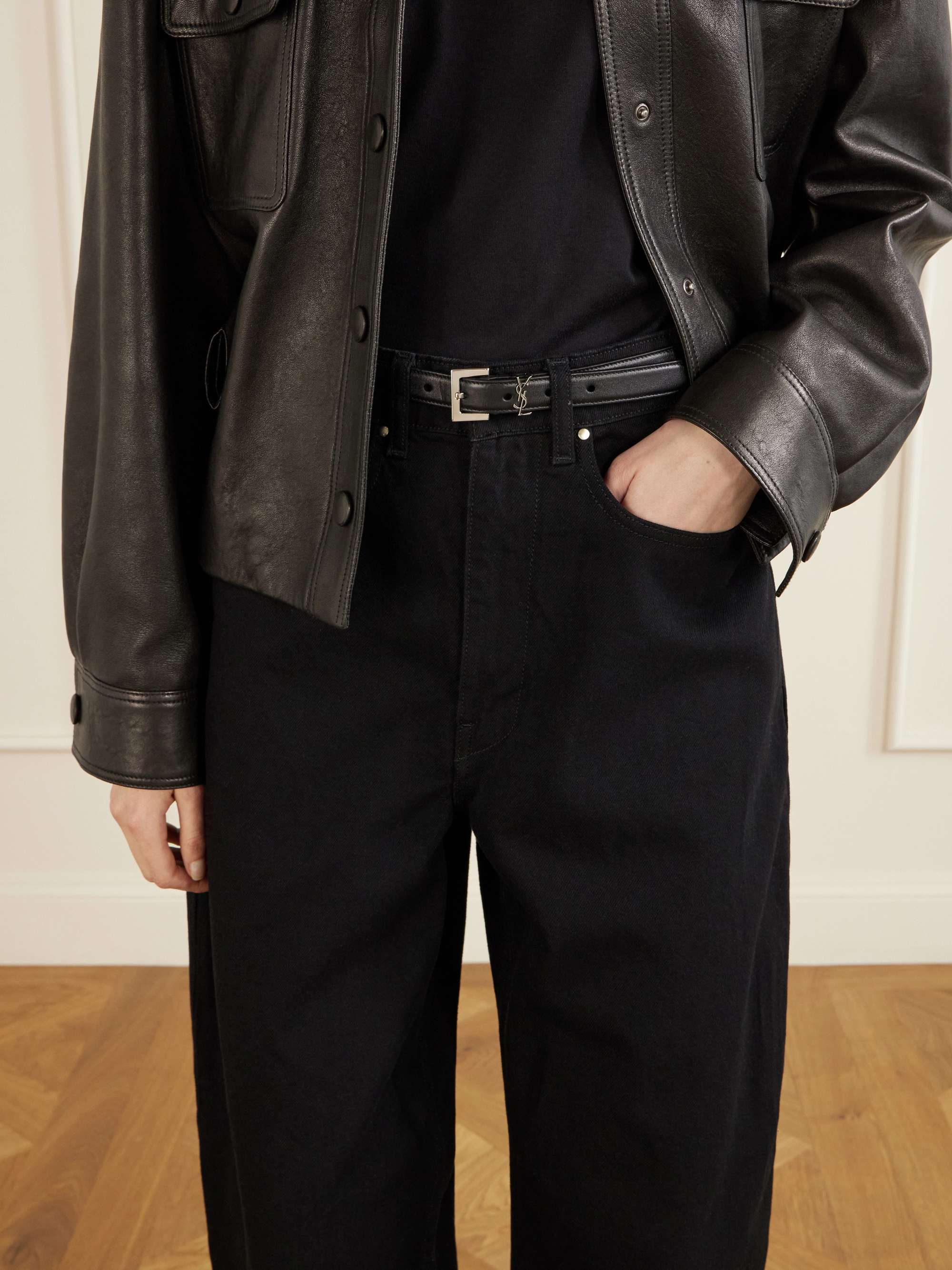 SAINT LAURENT Cassandre leather belt | NET-A-PORTER