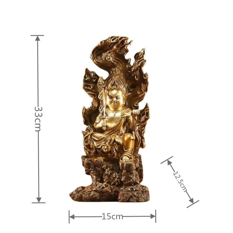 念珊閣仏像】極上彫り 仏像 銅製 不動明王（童形）銅像 坐像