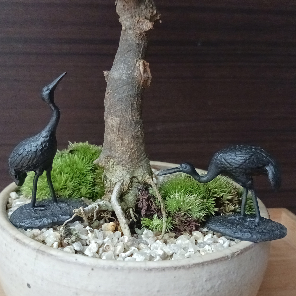 ミニチュア 添配 盆景 蝋型鋳物 鶴（つる）対 銅製 夫婦 オス メス