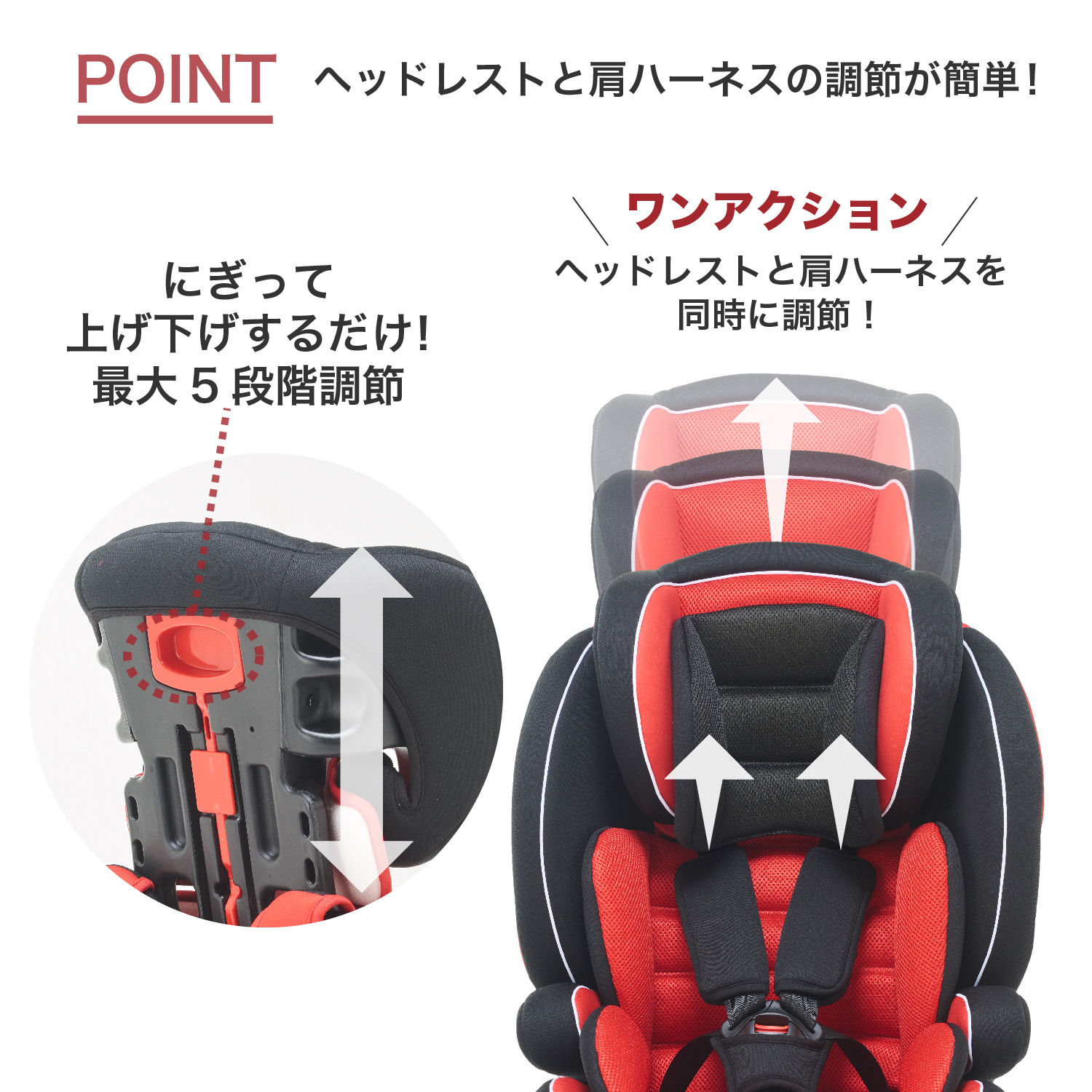 ハイバックブースター ルージュ | 3点式シートベルト固定方式の