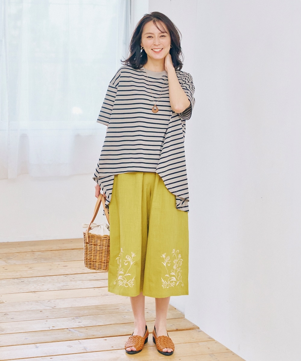 綿100％ 裾刺しゅう入ガウチョパンツ 通販【ニッセン】