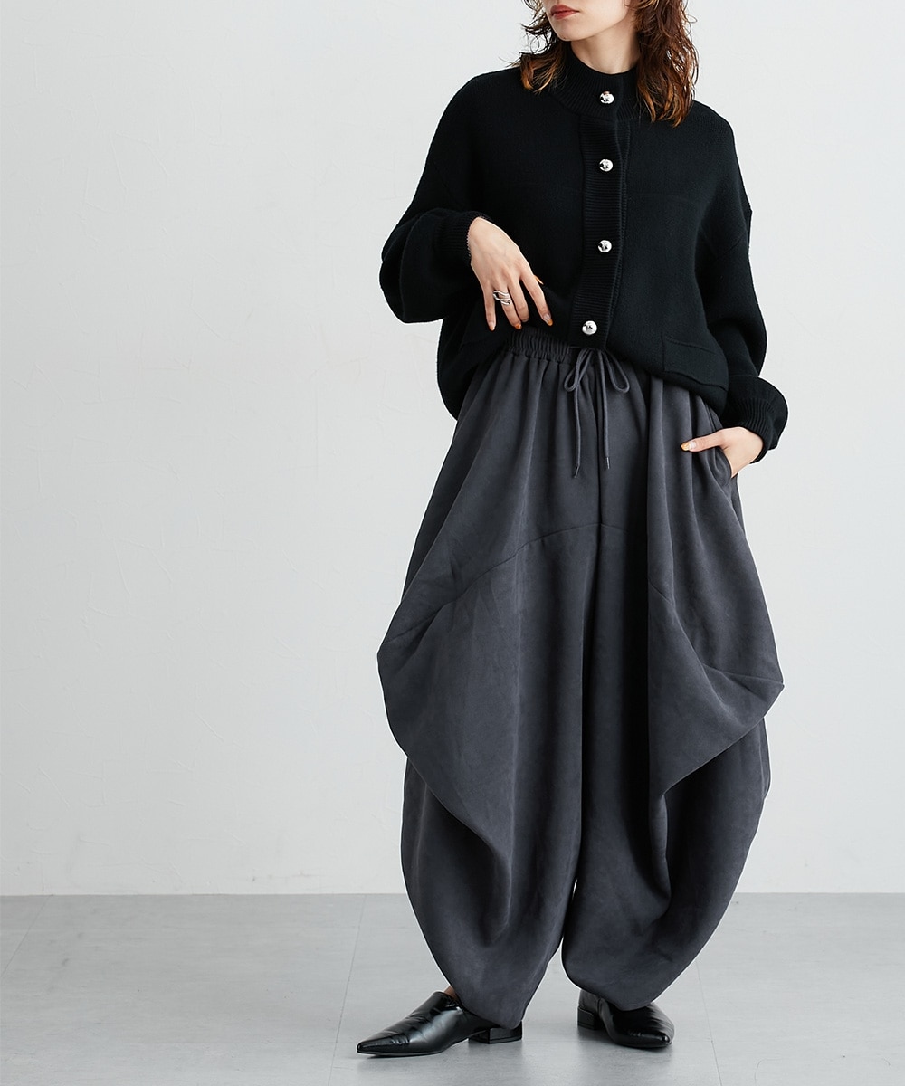 洗える】ツイル起毛ゆったりサイズ変形タックサルエルパンツ