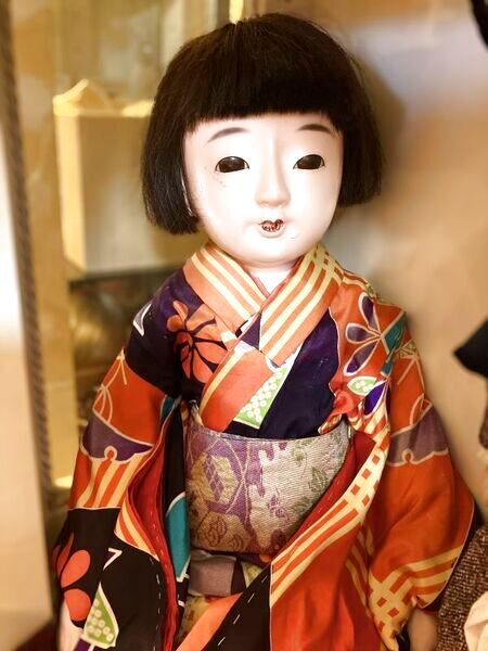 大きな大正時代の市松人形『明仙のお着物』人毛 傷有 経年劣化有63cm