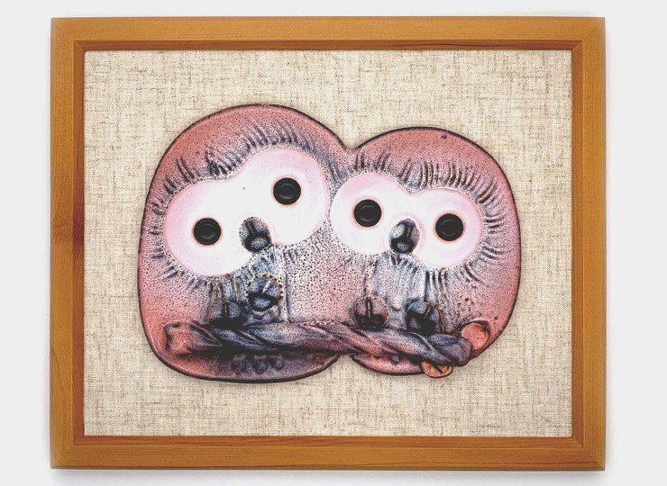 陶額（フクロウ：福龍｜ピンク） | 布引焼窯元