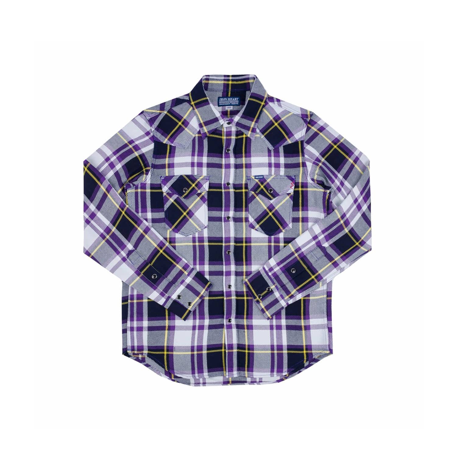 Iron Heart IHSH-390-PUR 9oz Selvedge American Check Western Shirt Purp