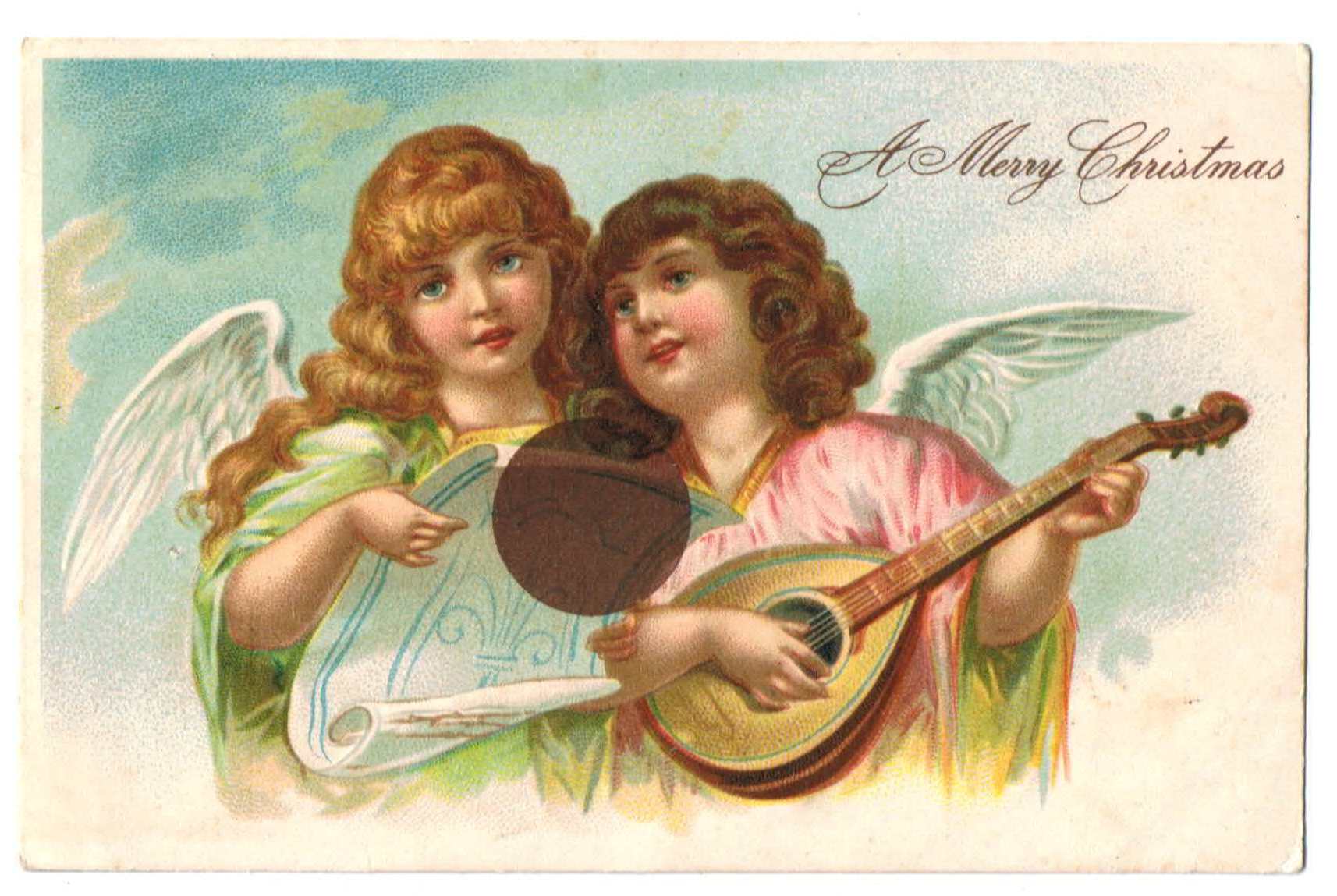 マンドリンを弾くクリスマスの天使たち - Snowdrop Postcards