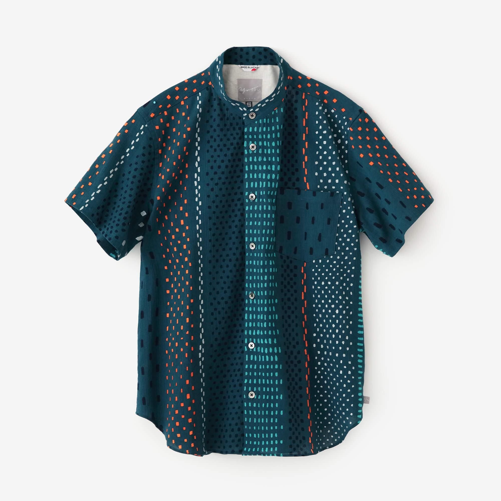 net限定】高島縮 20/20 スタンドカラー半袖シャツ／絵具皿（えのぐざら