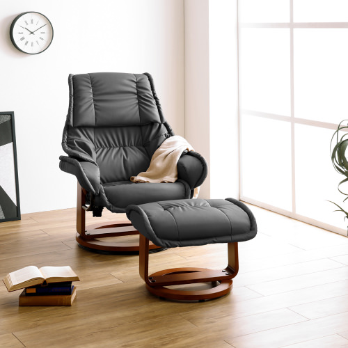 さわこ リクライニングチェア ブラウン ベージュ オットマン付き