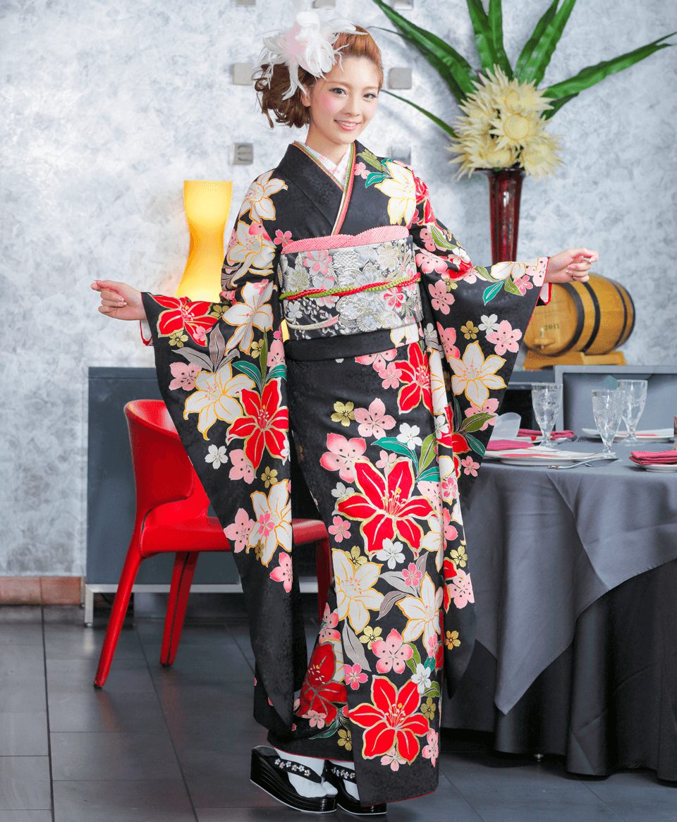 黒地大ゆり[FS0139] | 成人式振袖レンタル京都さがの館